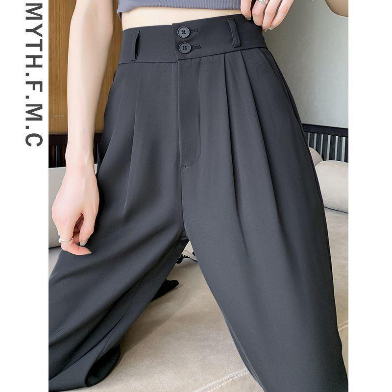 Women s Pink Petite High-Waisted Slimming Straight-Leg Ice Silk Pants Black, Petite