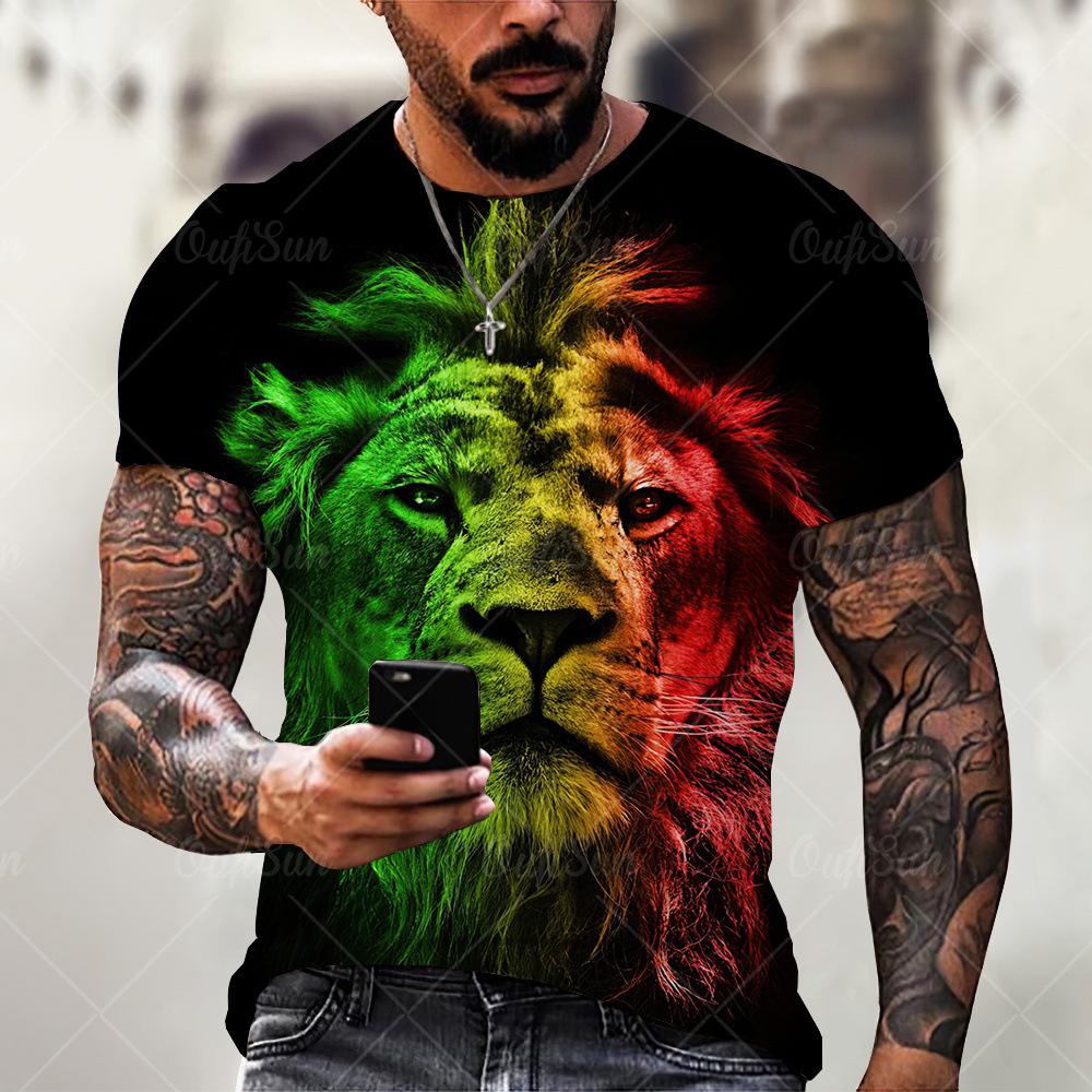 Summer Animal Lion 3D Printed Men's T-shirt Casual Short Sleeved T-shirt