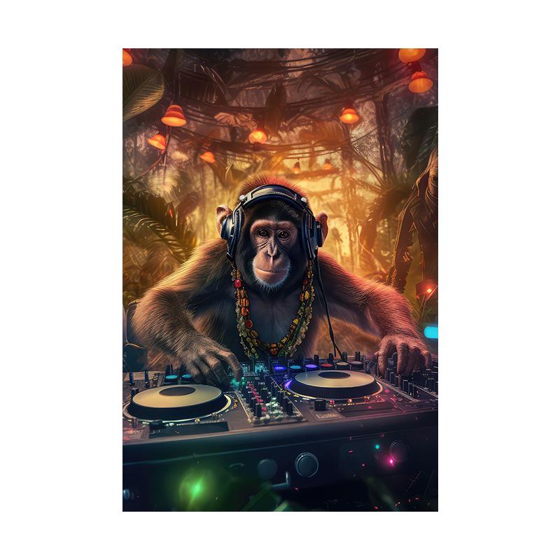 Monkey Cat Dog Headphone Poster Living Bed Room Home Bar Decor Canvas Painting Fashion Dj Music Animal Wall Art Picture Prints