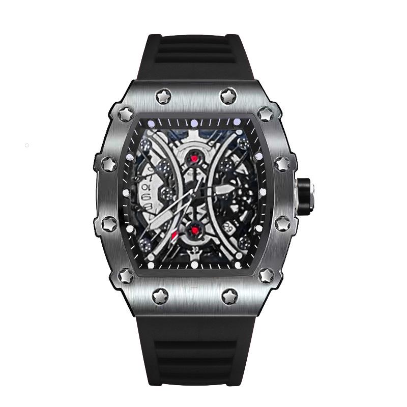 ZIDO Men's Luminous Waterproof Tonneau Quartz Skeleton Watch 1704