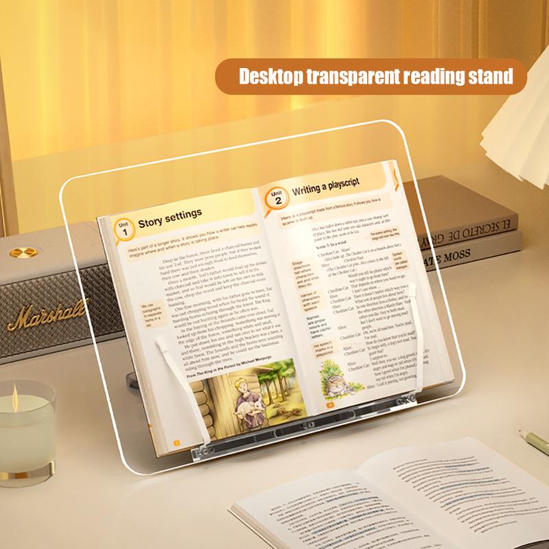 HKYC Transparent Book Stand with 13 Adjustable Height Portable Cookbook Holder Reading Bookstand for Laptop Tablet Macbook iPad