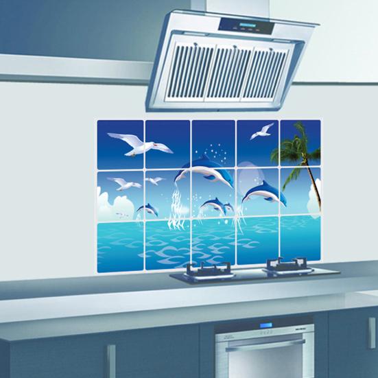 Oil-proof Kitchen Wall Sticker Rose Tulip Flower Dolphin Dandelion Self-adhesive Waterproof