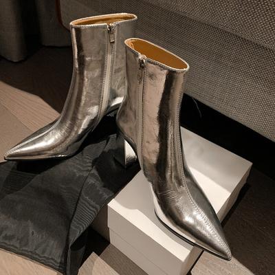 2026 Neue Damenmode Chunky Einzelstiefel Herbst Neu Spitz Helle Seitenreißverschluss Bequem Hoher Absatz Stiefeletten