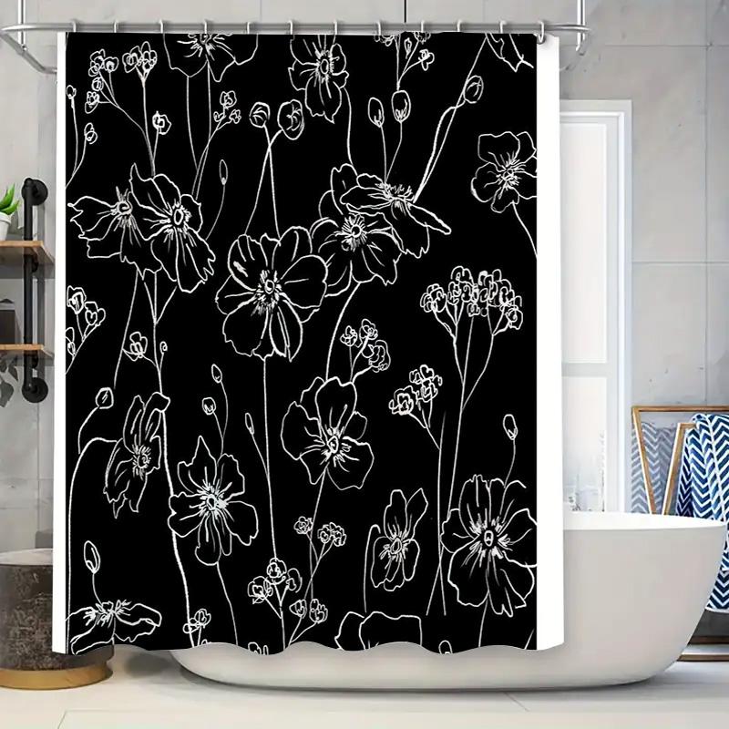 

Floral Shower Curtain Botanical Flowers Pattern Bathroom Decor Nature Plants Artistic Home Textile Waterproof Modern Style W60H190(CM)-1 Pcs