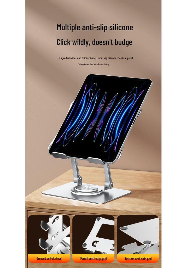 360° Rotating Metal iPad Stand for Desktop - Adjustable Height for Painting, Gaming, and Learning