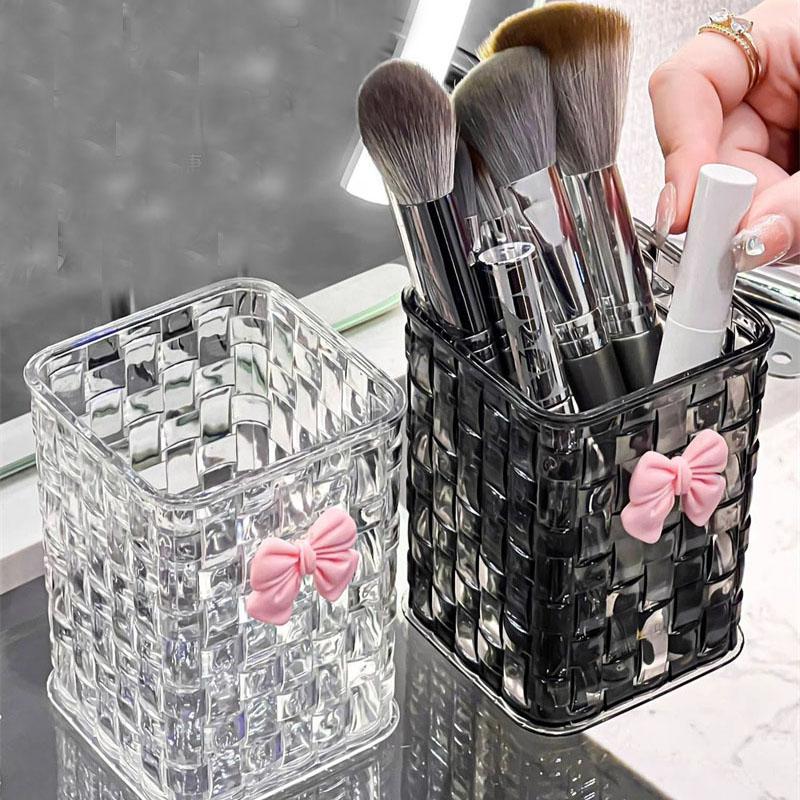 

Clear Acrylic Makeup Brushes Storage Box Rattan Weave Desk Cosmetic Tools Organizer Lipstick Container Makeup Brush Storage Box