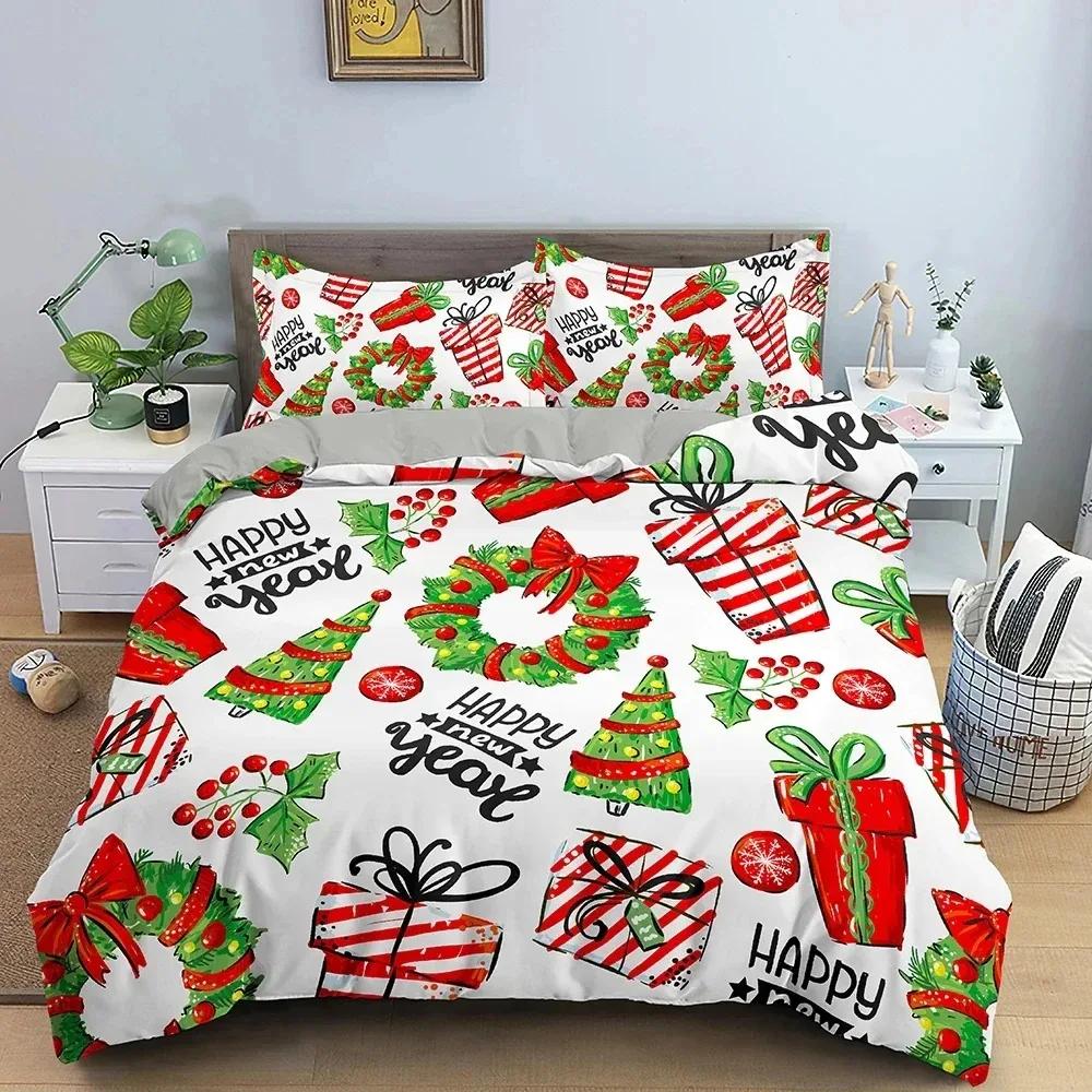 

3D Merry Christmas White Bedding Sets XMAS Duvet/Quilt Cover Set Polyester Comforter Cover King Queen Full Twin Red Bow Beige EU single(135x200cm)