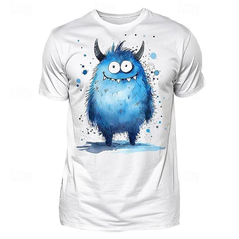 2024 New Anime Monster In Panic Pattern Men's Novelty 3d Short Sleeve Crew Neck Oversize Tshirt Summer Outdoor Tee Tops Clothing