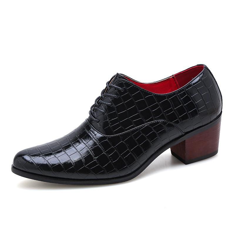Mens Stylish Chunky Heel Loafers With Stone Texture 5cm Height Increase Casual Dress Shoes Short Stature