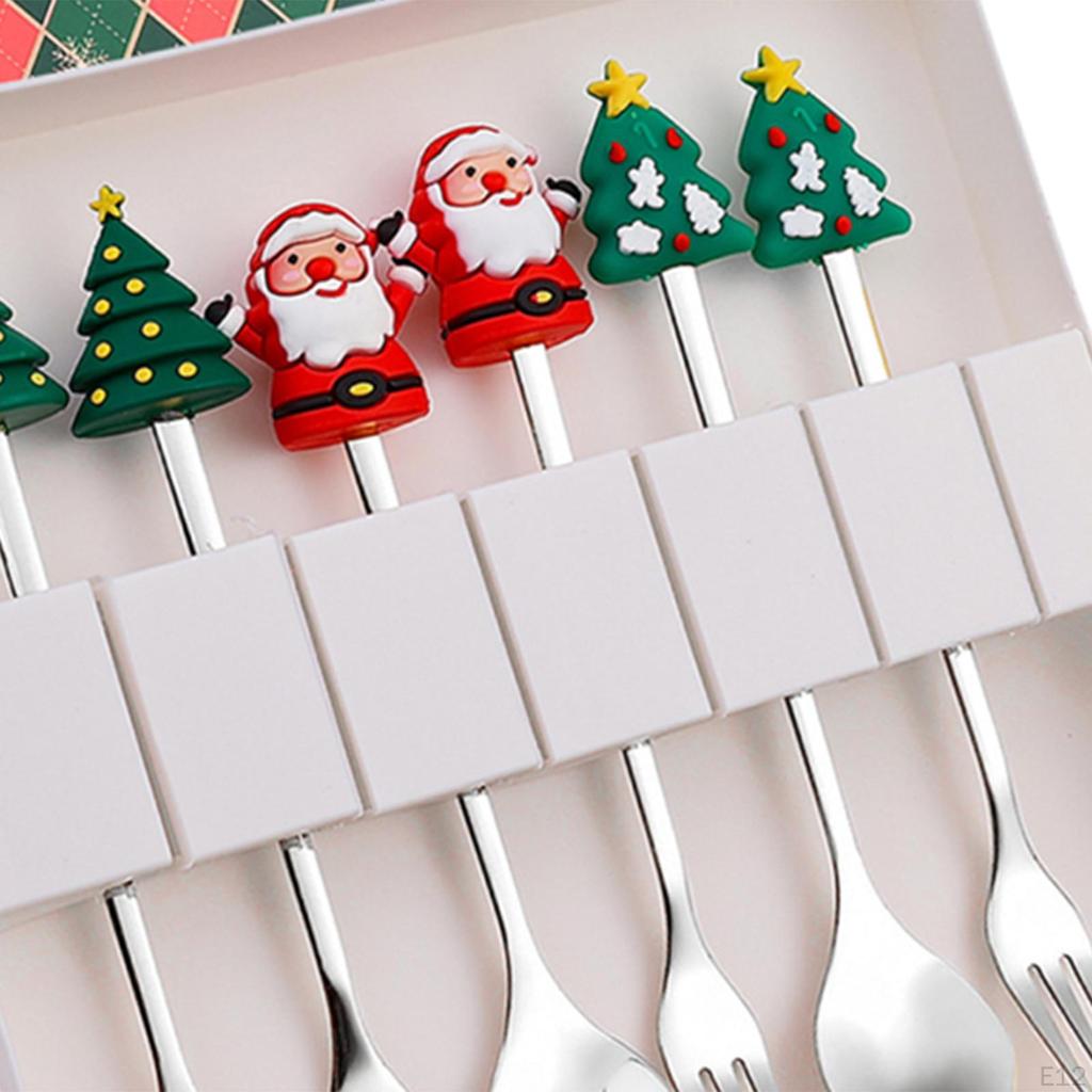 6 Count Christmas Flatware Set Spoons and Forks for Celebrations Beverages Desserts