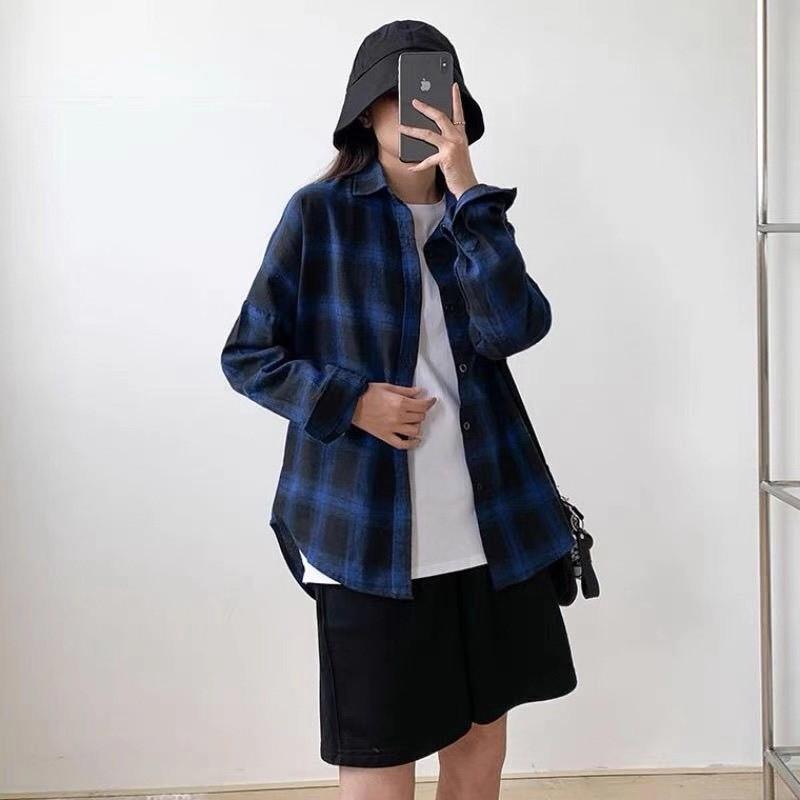 2026 Spring/Autumn Women's Korean Plaid Shirt - Loose, Retro Hong Kong Style, Trendy Long Sleeve Top