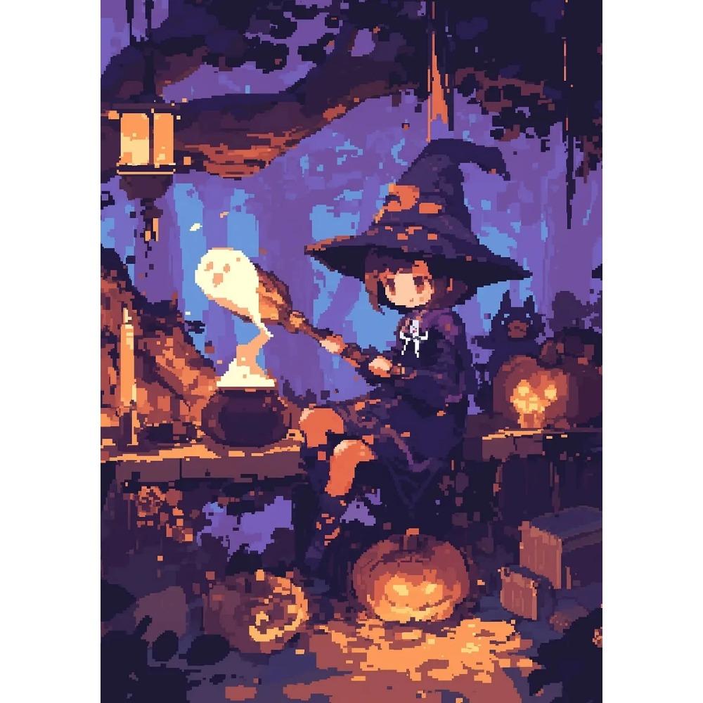 

Pixel Witch Pumpkin Halloween Potion Castle Posters and Prints Canvas Painting Wall Art Pictures Home Room Modern Travel Decor 21X30CMNo Framed