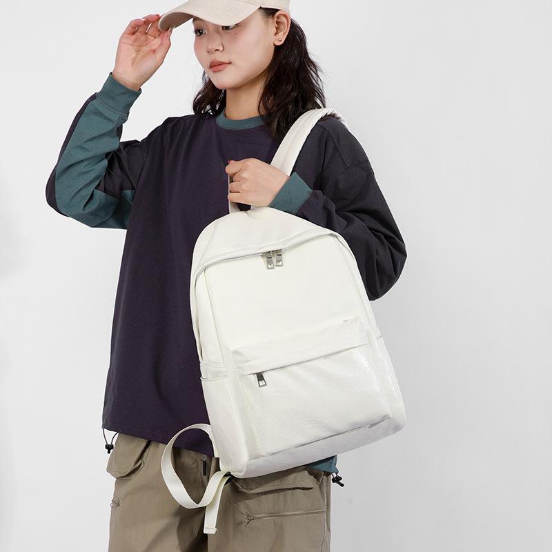 Schoolbag Japanese PU soft leather large-capacity casual schoolbag computer backpack female college student schoolbag male travel fashion backpack