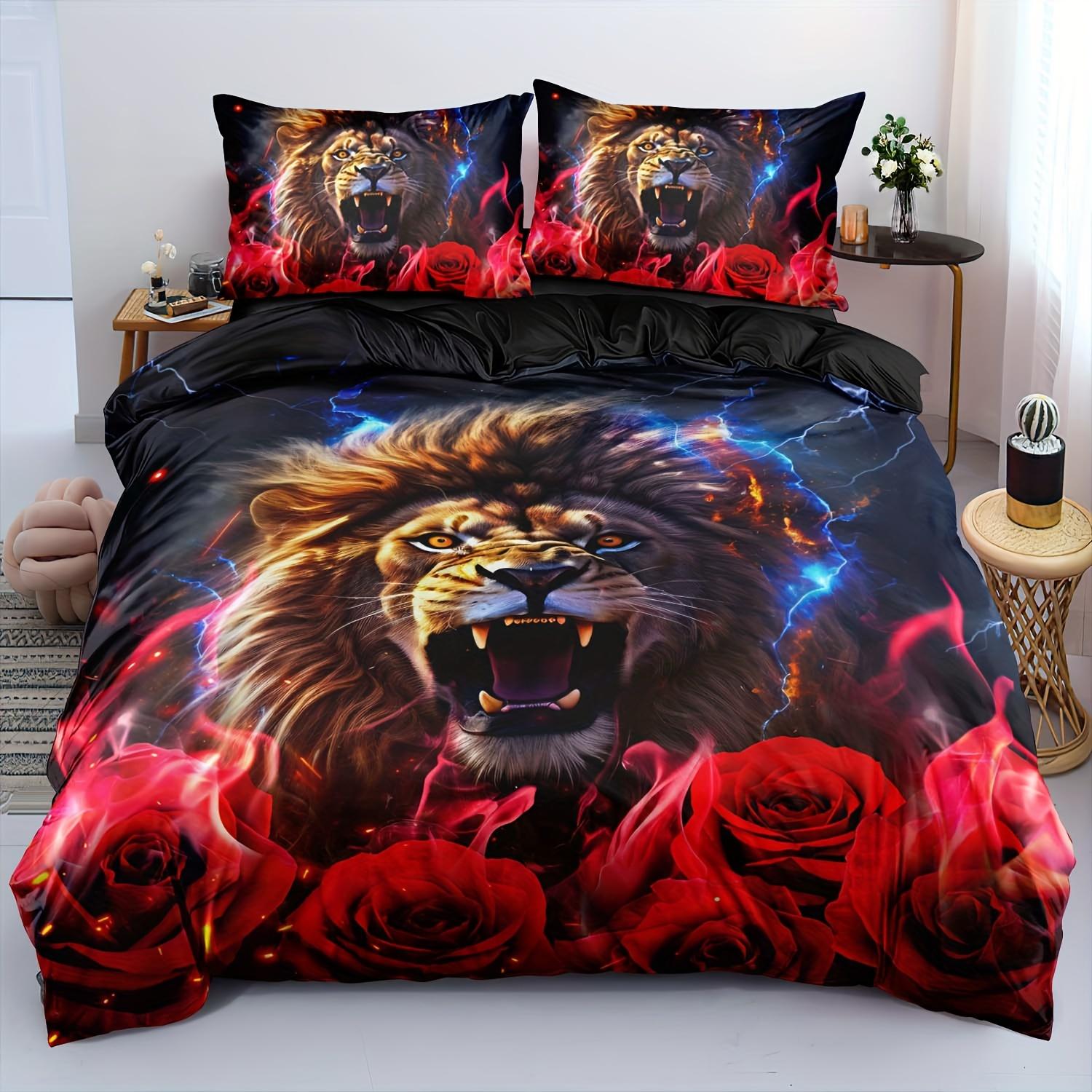 

2/3pcs Duvet Cover Set, Soft and Comfortable, Black Lion Duvet Cover Extra Large, Lion Double Bedding Set for Boys Animal Gift Duvet Cover Set&EU Single(135x200cm)