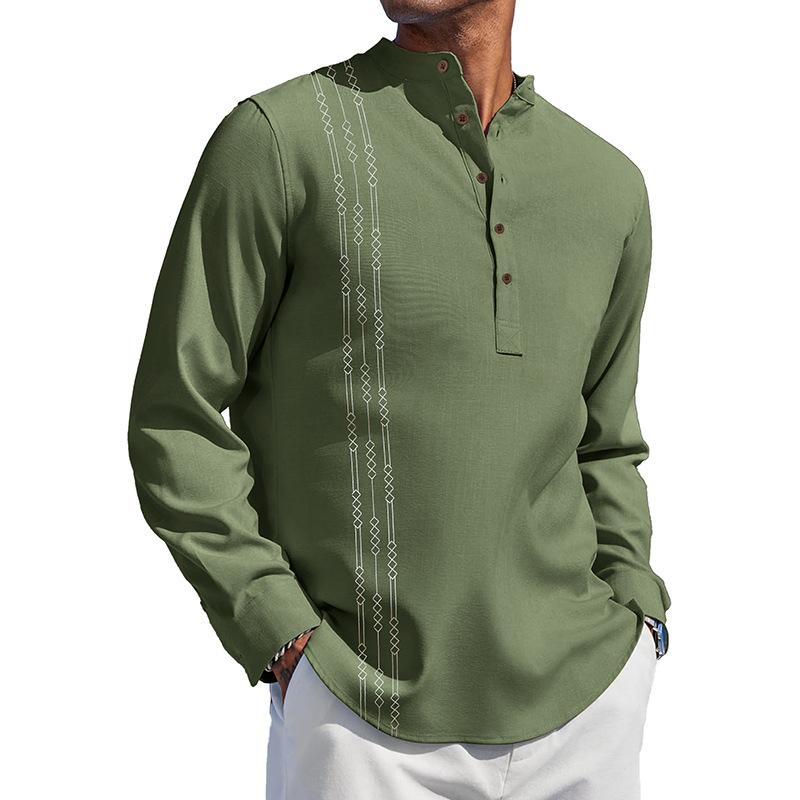Men S Slim Fit Printed Button Down Casual Cotton Linen Shirt