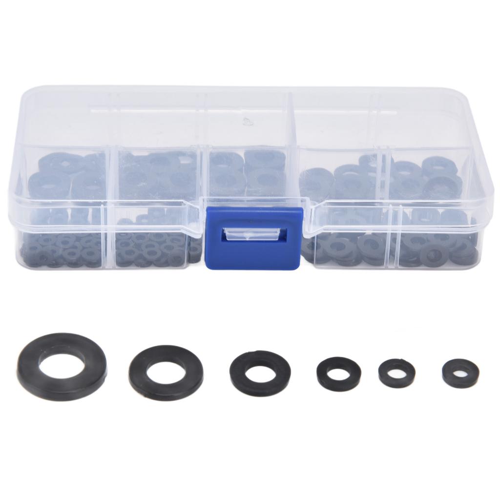 250Pcs Nylon Washers Black Flat Washer Assortment Kit Sealing Spacer Gasket for Household M2‑M6 Ring Washers Set