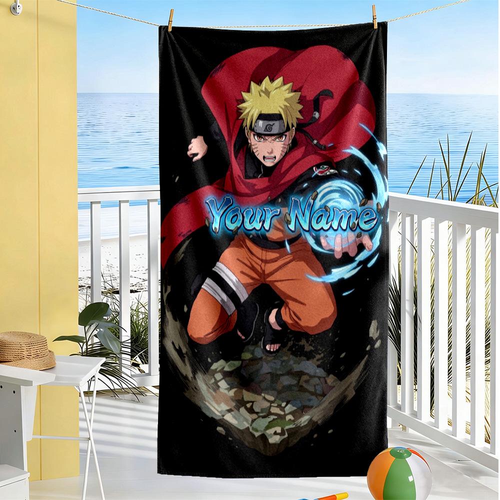 Naruto Character Customize Text Beach Towel Super Soft & Absorbent Portable for SwimmingBeachCamping Travel Beach AccessoriesGym