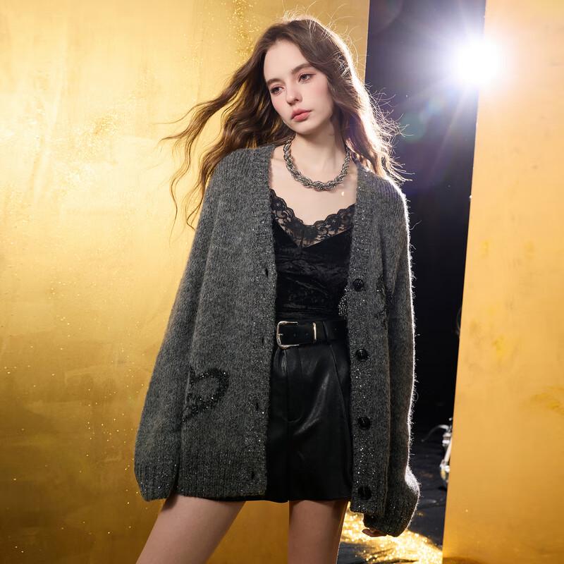 

Sancai 2025 Winter V-Neck Loose Knit Cardigan S