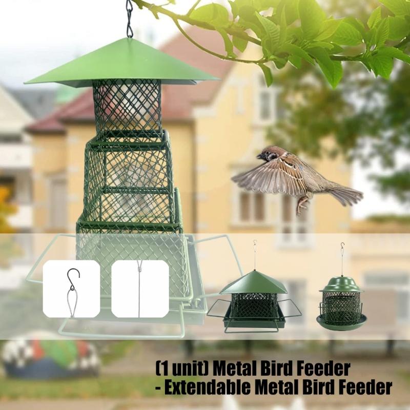 Squirrels Proof Outdoor Bird Feeder Metal Construction Feeding Ports Weatherproof Roof Design For Finches