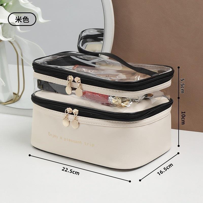 

Double Transparent PU Cosmetic Bag Portable Washing Bag Big Capacity Makeup Bags Waterproof Travel Toiletry Bag Storage Bags