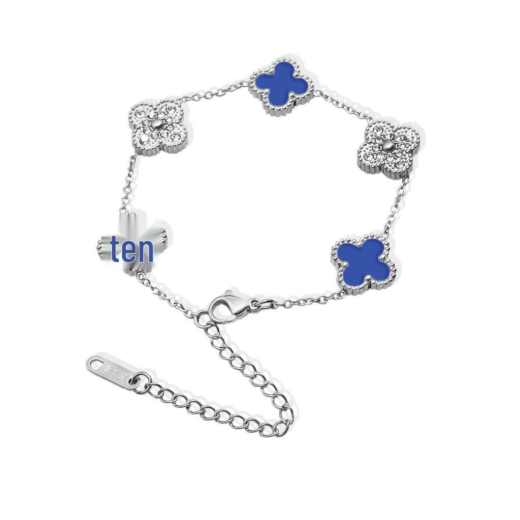 Luxury 18K Double-Sided Diamond Clover & Panda Bracelet, 13mm Non-Fading Titanium Steel Chain