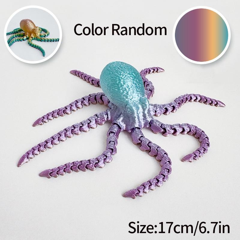 17cm 3D Printed Octopus Figurine with Flexible Joints Mini Octopus Model Full Body Movable Tentacle Fish Tank Landscape Ornament