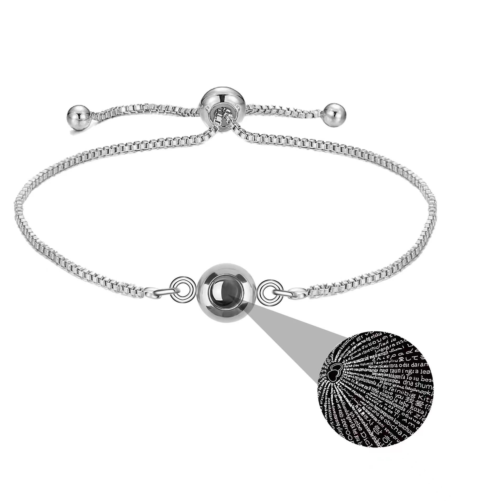 

100 Languages I Love You Nano Projection Stainless Steel Bracelet with Custom Text & Photos Titanium Steel срібний