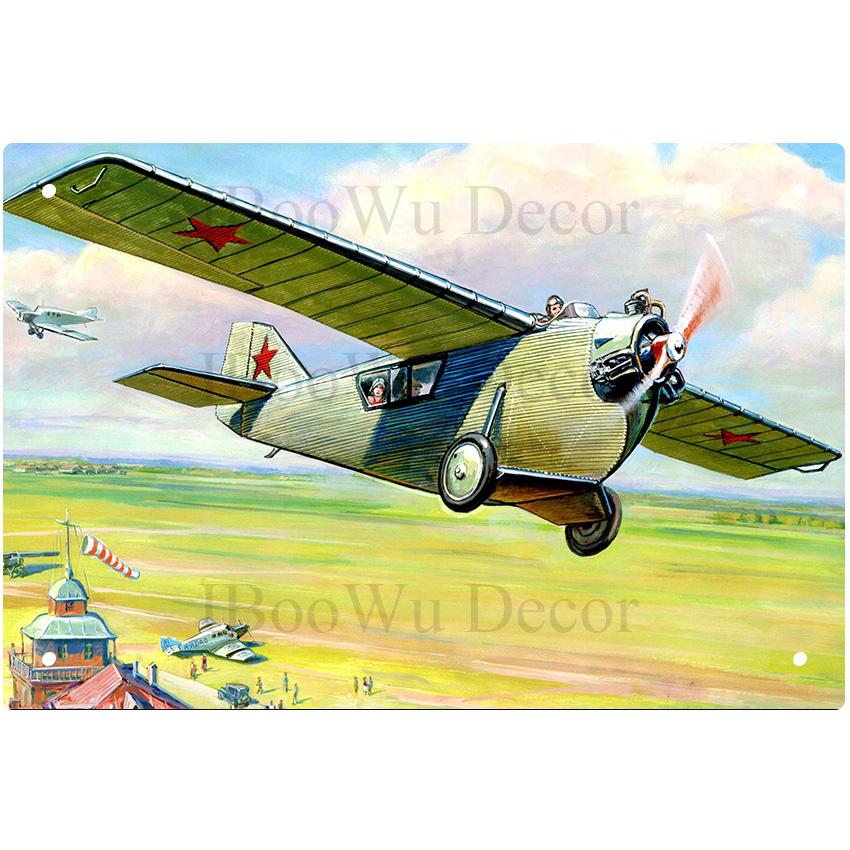 Airplane Fighter Vintage Metal Signs American Style Aircraft Wall Sticker Painting Poster Pub Bar Room Decor