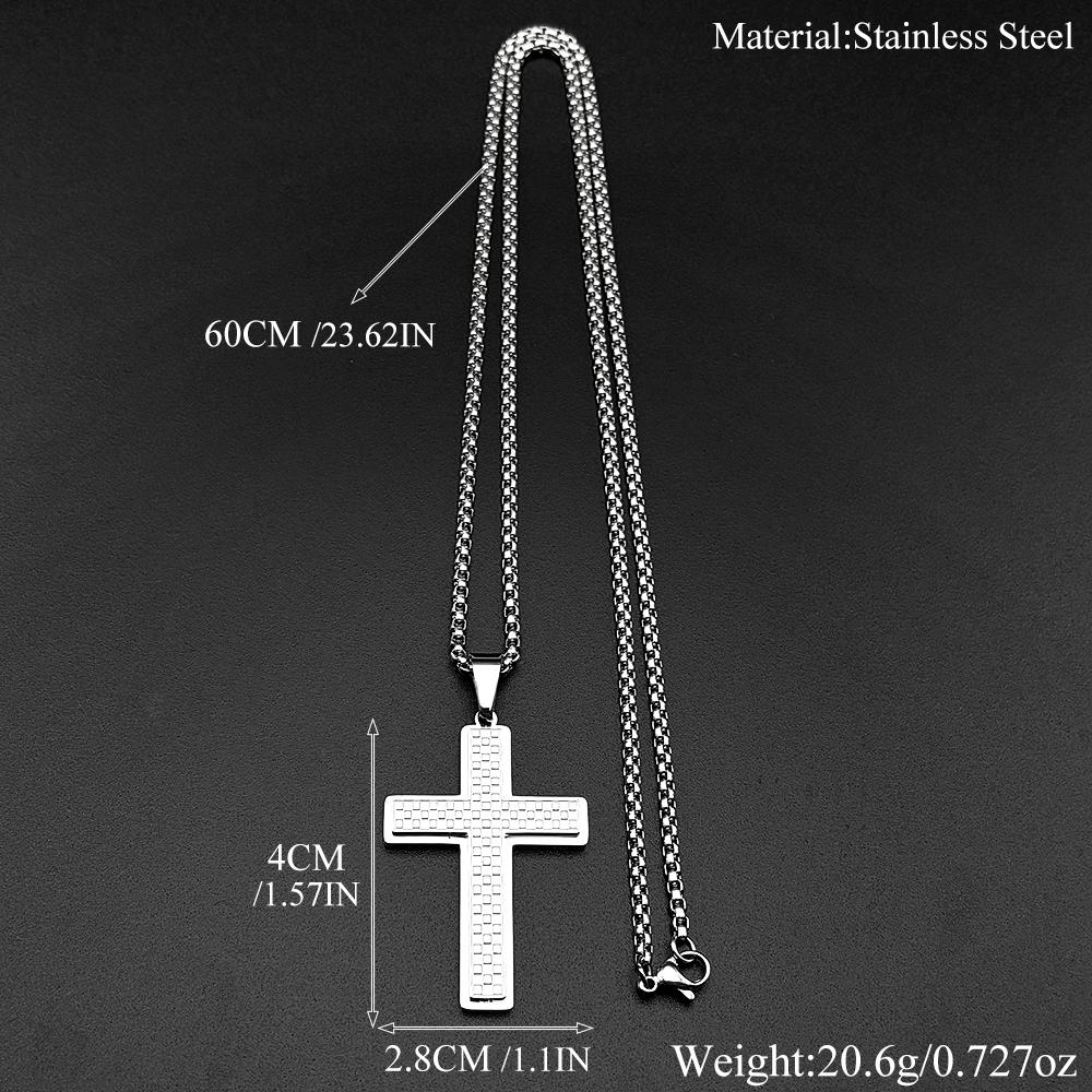 Christian Checkered Jesus Cross Pendant Necklace for Man Women Stainless Steel Gold Color Amulet Faith Hip Hop Chain Jewelry