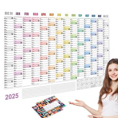 Yearly Wall Calendar Yearly Wall Planner With Adhesive Dots 74.2x52.5cm/29.21x20.67 Inch Paper Calendar Annual Wall Planner