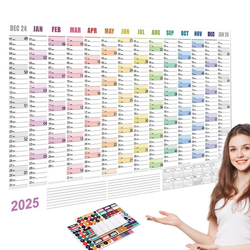Yearly Wall Calendar Yearly Wall Planner With Adhesive Dots 74.2x52.5cm/29.21x20.67 Inch Paper Calendar Annual Wall Planner