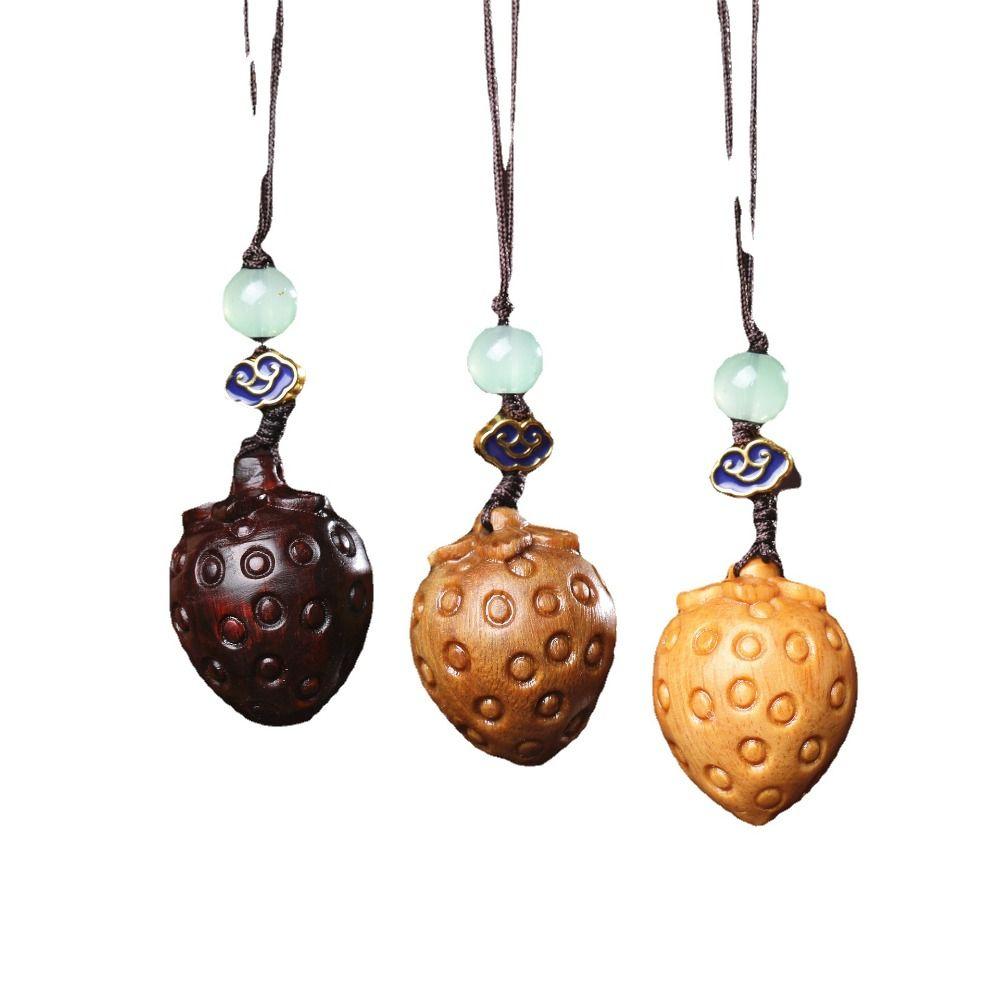 Strawberry Sandalwood Key Chain Chinese Style Lucky Cat Pendant Lucky Key Chain Strap  Men