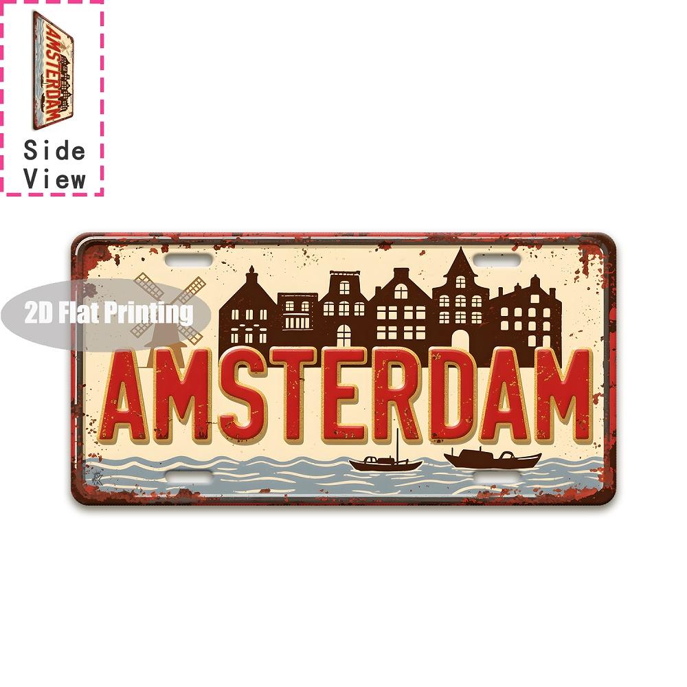Tin Sign Vintage Durable Metal Plaque Wall Decor Home Office Bar Man Cave Retro City Year Music Themed License Plate Wall A