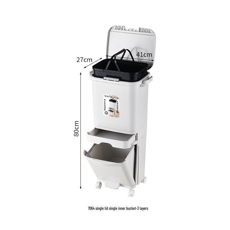 2026 Large-Capacity Kitchen Trash Can with Lid, Double Layer for Dry & Wet Waste Separation