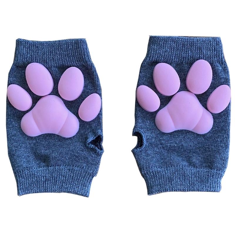 Silicone 3D Cats Claw Pad Mittens Fingerless Kitten Paw Gloves Halloween Cats Cosplay Mitten Knitted Lolita Hand S