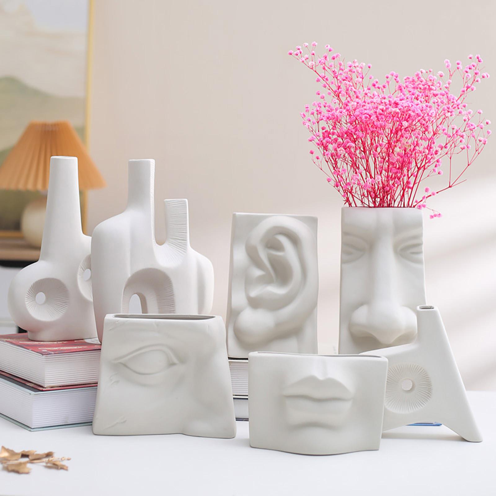 

Ceramic Flower Vase Human Face Vase Minimalist Decorative Hydroponic Flower Arrangement Container Type 2