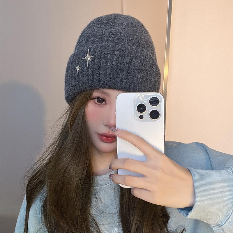 Autumn and Winter Wool Hat for Women Small and Small Stars Versatile Pullover Hat  Warm Knitted Hat  Face  Small Ear Protection  Cold Hat for Men