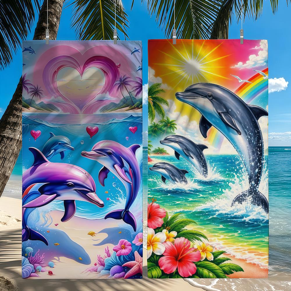 Tropicaler Delfin-Aufdruck LOVER Handtuch Schnelltrocknend Strandhandtücher Sind Geeignet Für Schwimmbäder Camping Yoga Und Das Fitnessstudio