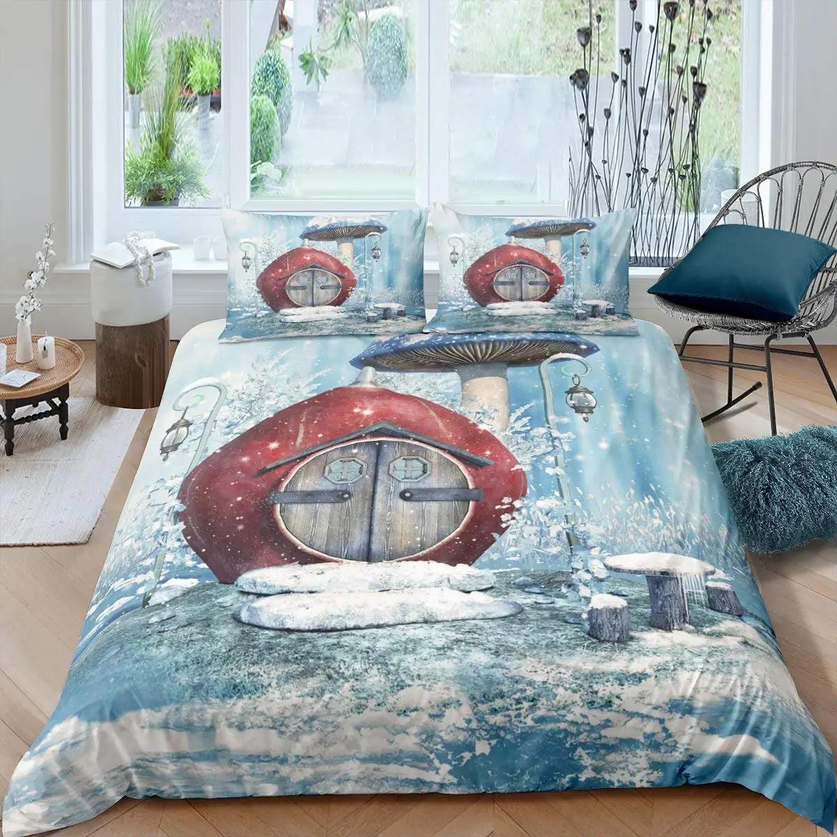 

Пододеяльник с грибом, сказочным лесом, волшебным лилипутом, мультяшным грибом, растением, комплект постельного белья, Фэнтезийный сад, полиэстер, пододеяльник EU Single 135x200cm