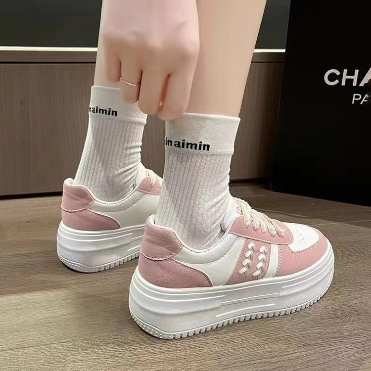 Thick Soled Sponge Cake Shoes For Women Spring Autumn Casual Versatile Sports Board Shoes Height Increasing Small White Shoes