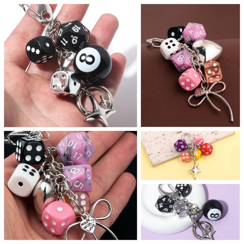 Hiphop Dice Billiards Keychain Y2K Black Dice No. 8 Starburst Pendant Bag Charms Hangings Punk Cool Ornament Accessories