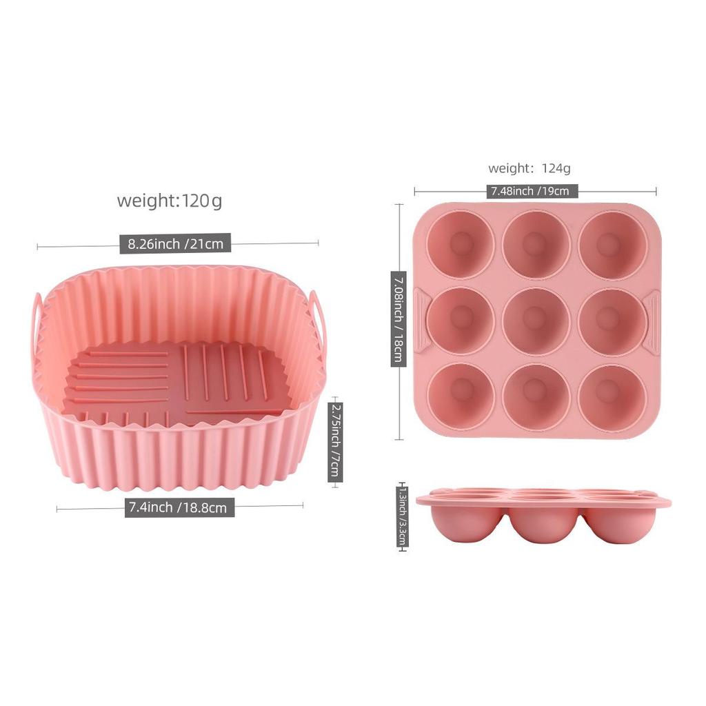 Square Silicone Air Fryer Baking Pan Set - Non-Stick, High-Temperature Resistant, Food-Grade, Perfect for Cakes & Desserts