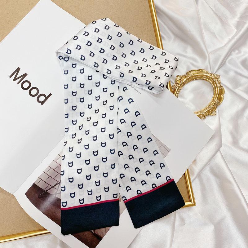 Print Flower Small Scarf For Women Handle Bag Ribbons Fashion Head Scarf Small Long Skinny Scarves Headbands