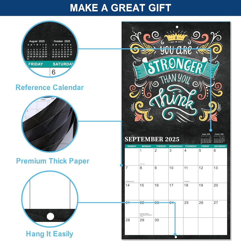 Calendar 2025-2026 Wall - Wall Calendar 2025-2026, Jul. 2025 - Dec. 2026, 12" X 24" (Open), 18 Monthly Wall Calendar, Unruled Block - Motivational