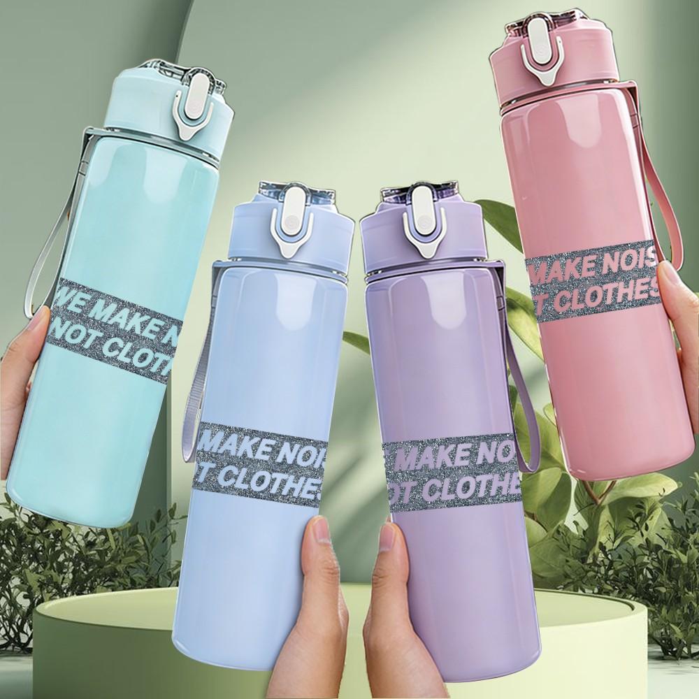 1PC We make more faint text print 750ml colorful plastic sports water bottle leakproof pop up lid with straw for outdoor work home use