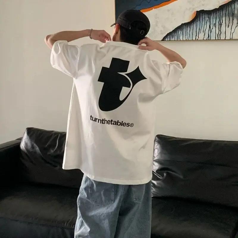 

Fashion Korean cotton retro trendy printed T shirt Unisex fresh summer y2k personality street hip hop round neck half sleeved top 4XL