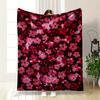 Pink Flowers with Glowing Sparkles On a Deep Burgundy Background. for All Seasons Blanket Lunch Break Throw Gift