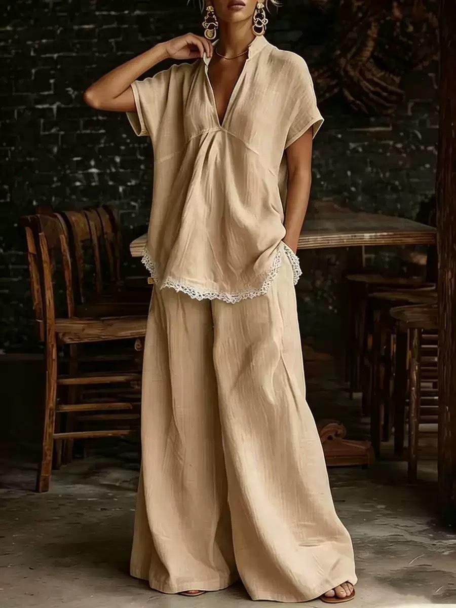 Fall Summer European Style Women Clothing Short Sleeve Loose Fit Two Piece Set XXXL