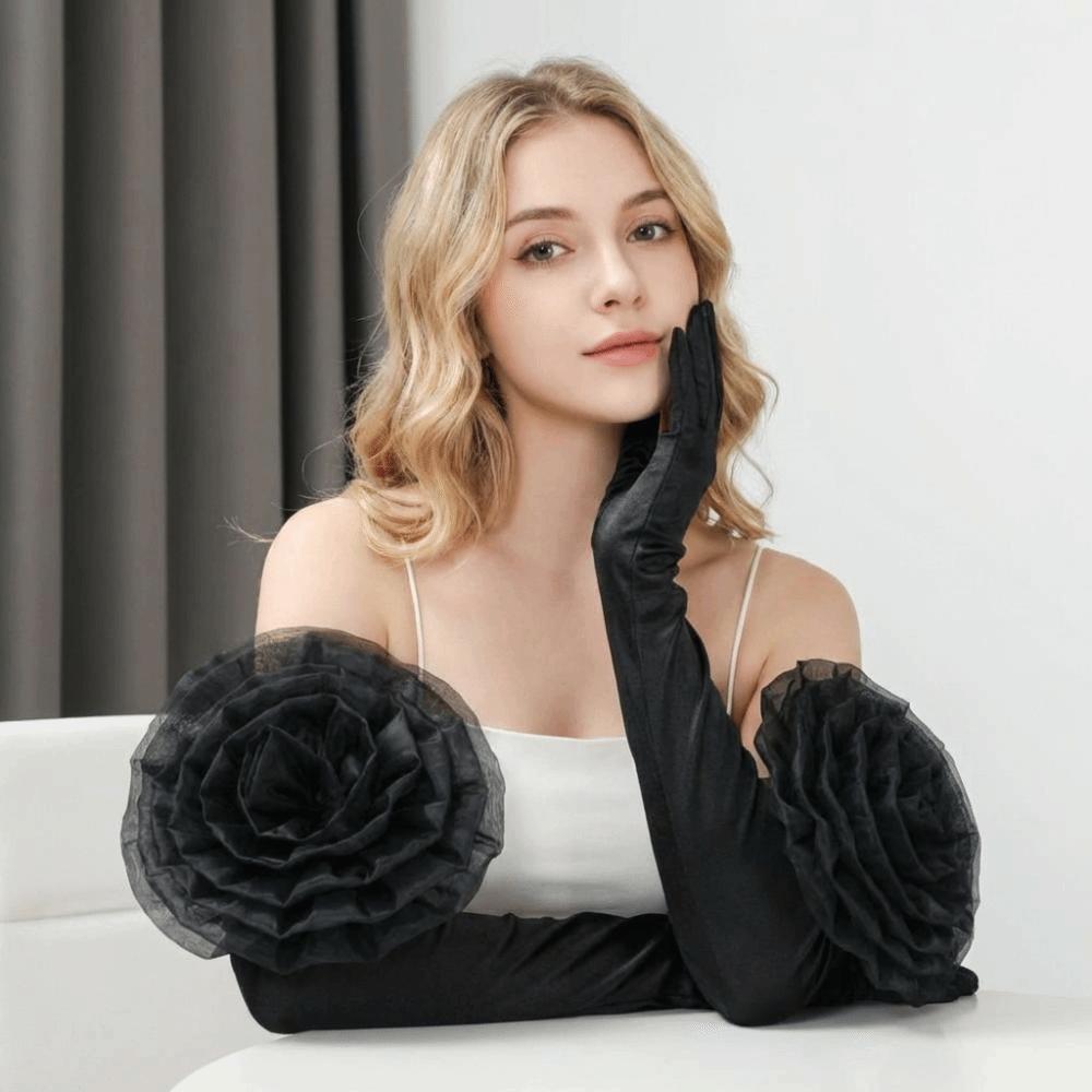 Black Long Gloves Breathable Mittens Fashion Etiquette Gloves Evening Party