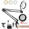 Lupa Iluminada 10x Com Suporte 72 Luzes LED 3 Modos de Cor Lupa Mãos Livres Para Trabalho Próximo, Leitura e Reparo